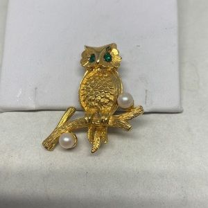 Adorable little owl on a branch pin